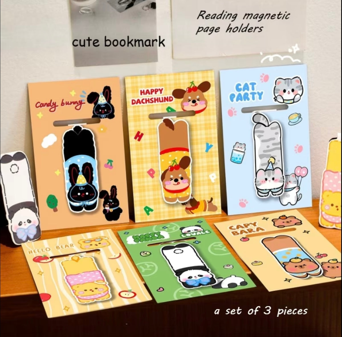 Magnetische boekenlegger met dieren-cartoon (3 stuks, willekeurig)